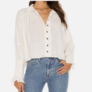 Free People Women's White Button-Up Blouse M